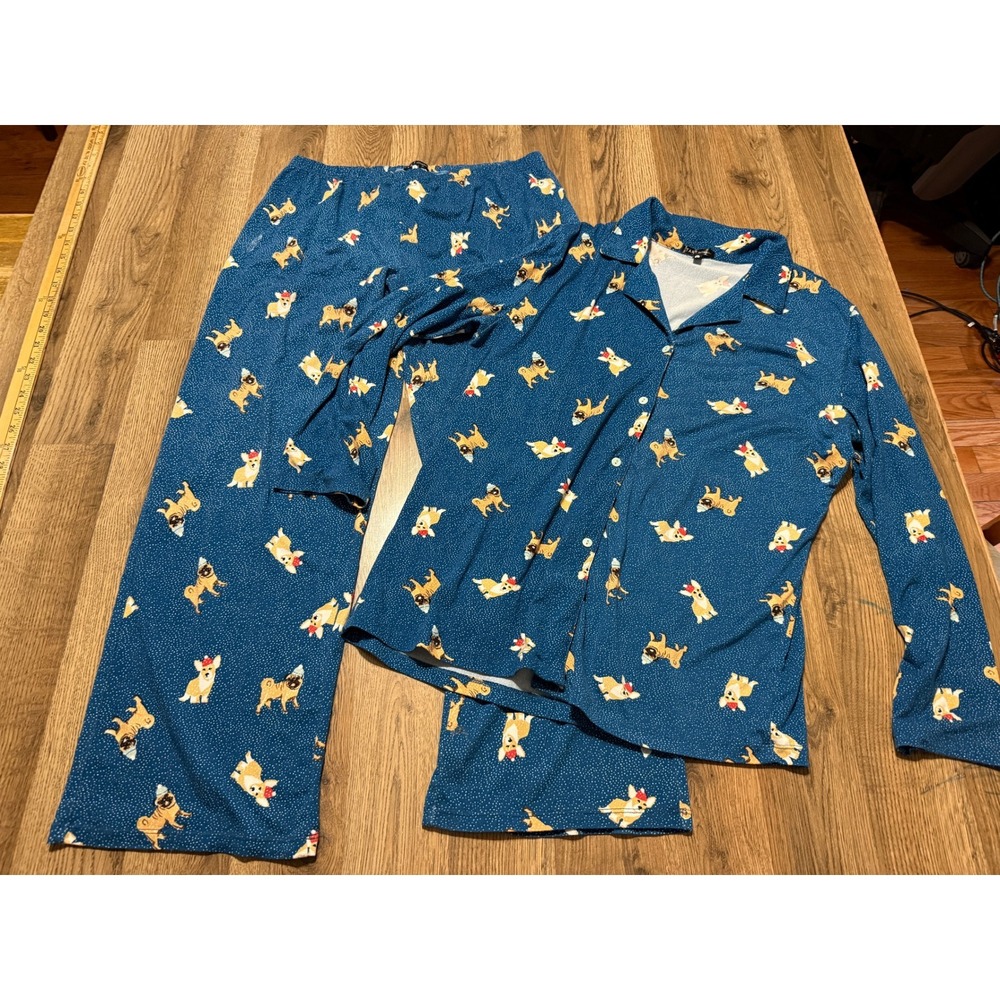 Tart Intimates Pajama Set Womens Size Large Blue Dog Print Loungewear Excellent